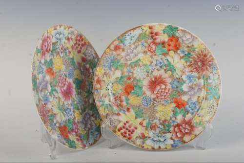 CHINESE FAMILLE ROSE MILLIFLORAL PLATE, PAIR