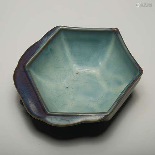 CHINESE JUN YAO GLAZED HEXAGON PORCELAIN BRUSH WAS