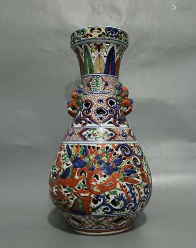 CHINESE WUCAI DRAGON PORCELAIN VASE