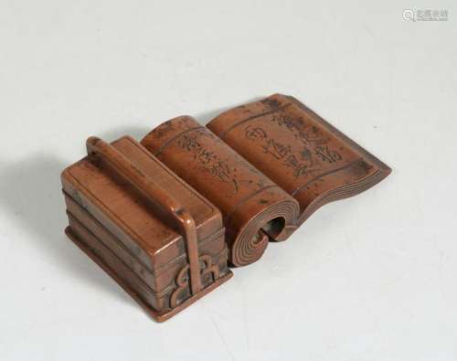 CHINESE BOXWOOD CARVED INKSTAND