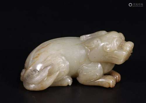 CHINESE WHITE JADE CARVED FOOLION