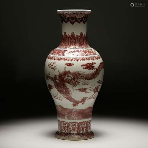 CHINESE IRON RED UNDER GLAZED DRAGON VASE