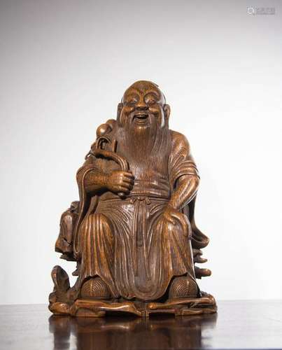 CHINESE BAMBOO CARVED FIGURE OF LAOSHOU