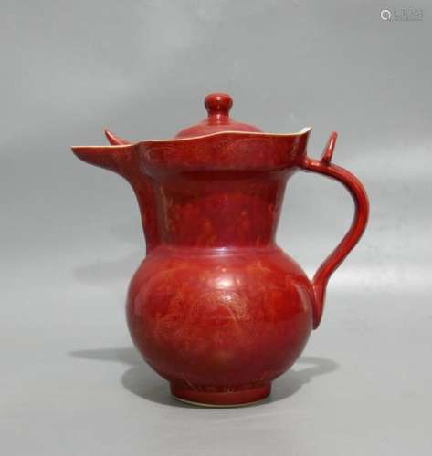 CHINESE OX BLOOD GLAZED PORCELAIN PITCHER