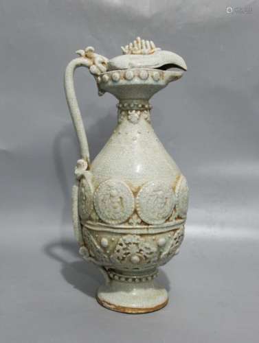 CHINESE CRACKLE GLAZED PORCELAIN WATER PITCHER