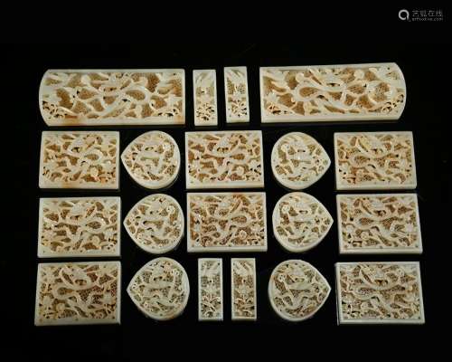 CHINESE SET OF WHITE JADE BELT PLAQUES