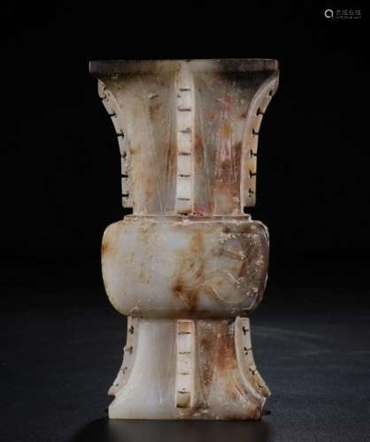 CHINESE ARCHAIC STYLE JADE GU VASE