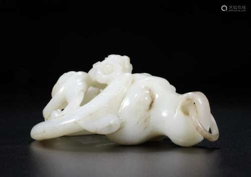 CHINESE WHITE JADE CHILONG ON OX HEAD