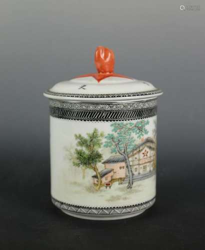 CHINESE PORCELAIN TEA CUP, PAINTED SCENERY