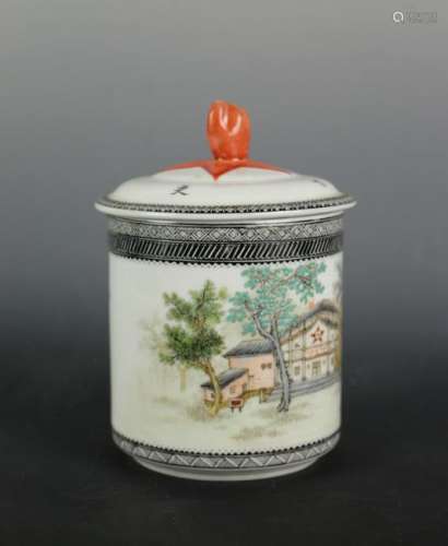 CHINESE PORCELAIN TEA CUP, PAINTED SCENERY