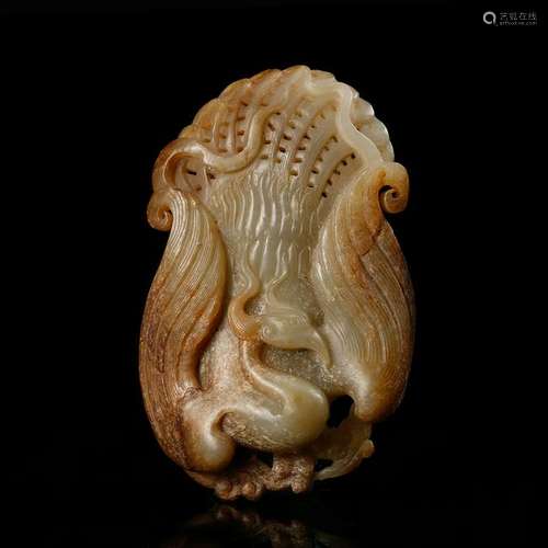 CHINESE CELADON JADE CARVED PHOENIX