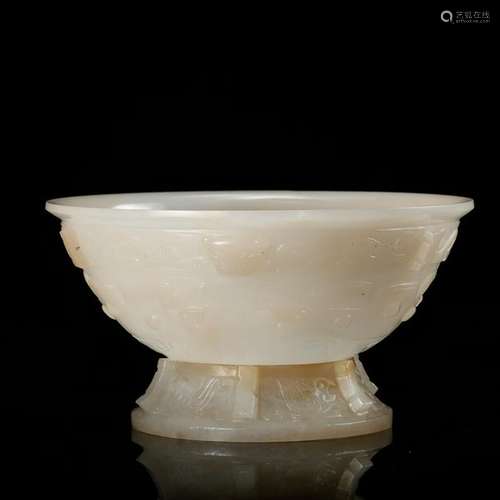 CHINESE WHITE JADE STEM BOWL