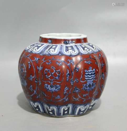 CHINESE BLUE WHITE IRON RED PORCELAIN JAR