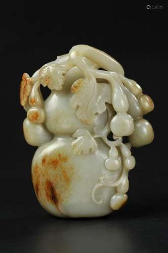 CHINESE CELADON JADE CARVED GOURD, QING DYNASTY