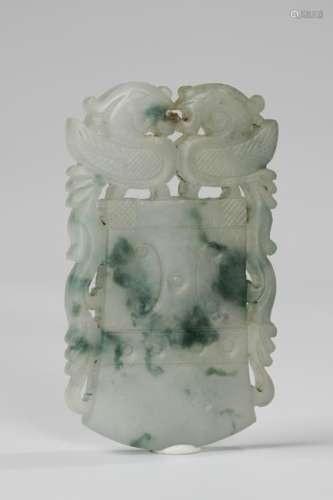CHINESE JADEITE AXE PENDANT, QING DYNASTY