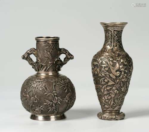 CHINESE SILVER VASES, SET OF 2