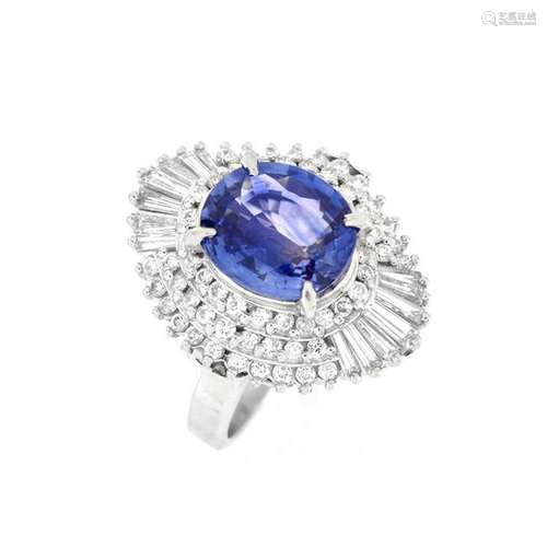 Sapphire, Diamond and Platinum Ring