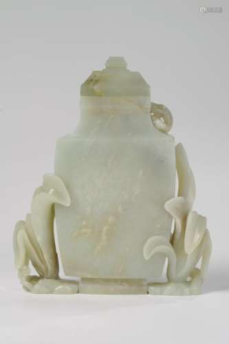 CHINESE WHITE JADE LOTUS COVER VASE, QING DYNASTY