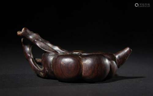 CHINESE ROSEWOOD CARVED WATER COUPE