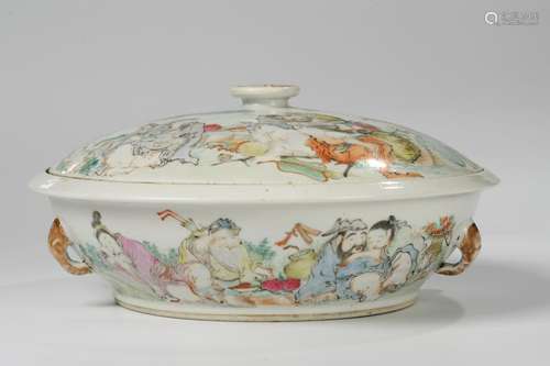 CHINESE QIANJIANG PAINTED PORCELAIN COVER BOWL