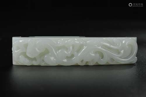 CHINESE WHITE JADE DRAGON SWORD FITTING, QING