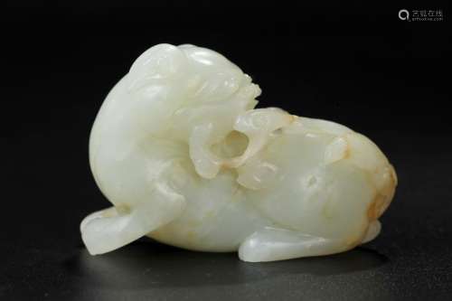 CHINESE WHITE JADE FOOLION, QING DYNASTY