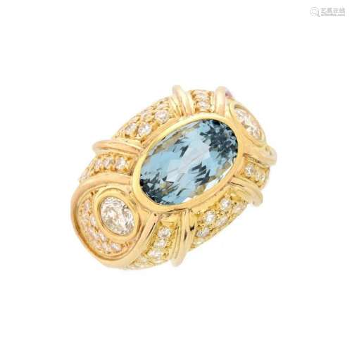 Aquamarine, Diamond and 18K Ring