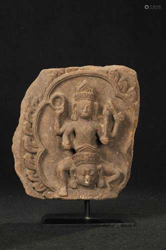 ANGKOR DYNASTY SANDSTONE BUDDHIST FIGURE, 12TH CEN