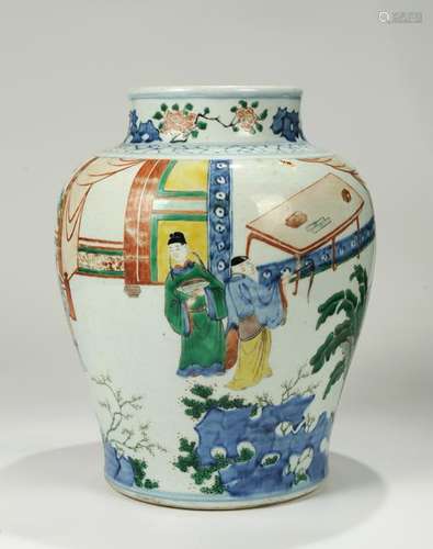 CHINESE BLUE WHITE WUCAI PORCELAIN JAR