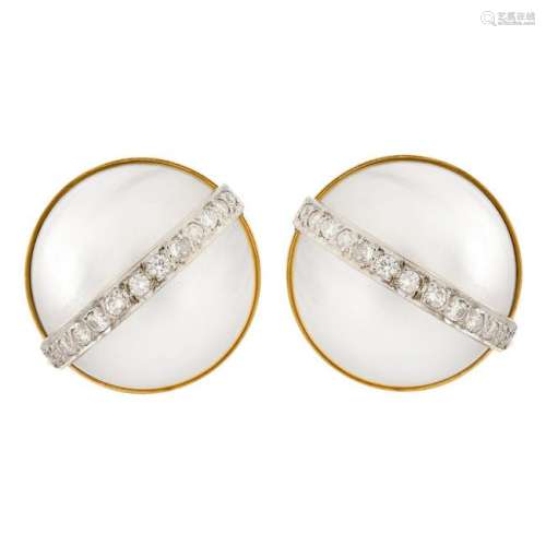 Mabe Pearl, Diamond and 14K Gold Earrings