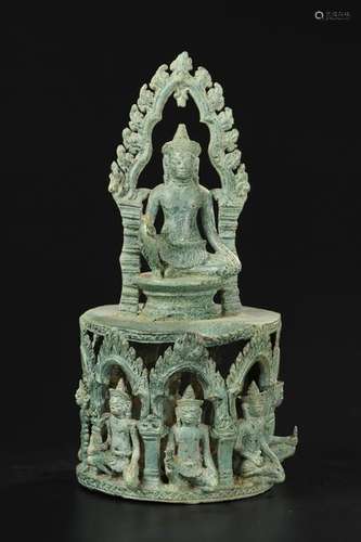 ANGKOR DYNASTY BRONZE BUDDHA, 12TH CENTURY