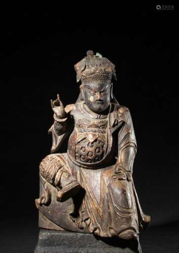 CHINESE WOOD CARVED FIGURE OF GUANDI