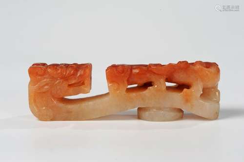 CHINESE RED JADEITE DRAGON BELT HOOK