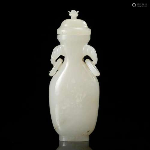 CHINESE WHITE JADE COVER VASE