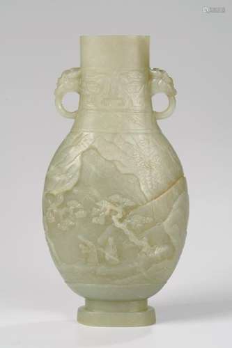 CHINESE CELADON JADE LANDSCAPE VASE, QING DYNASTY