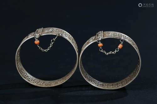 CHINESE SILVER BANGLES, QING DYNASTY