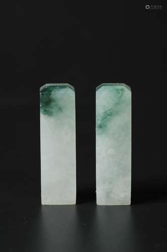 CHINESE JADEITE SEALS, PAIR