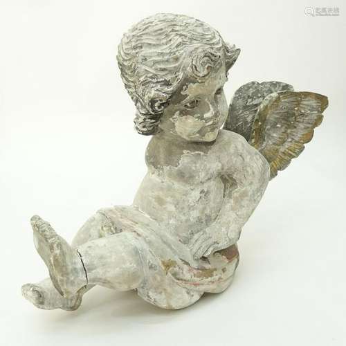 Antique Wood Carved Cherub