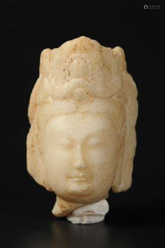 CHINESE WHITE MARBLE HEAD OF GUANYIN, TANG DYNASTY