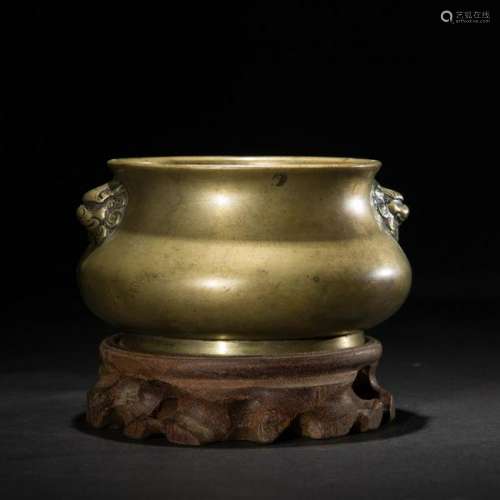 CHINESE BRONZE FOOLION MASK CENSER WITH MARK