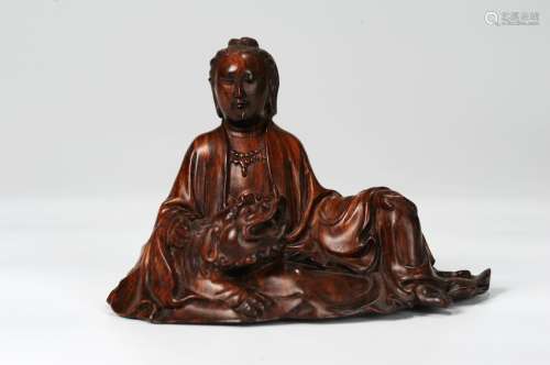 CHINESE HARDWOOD CARVED GUANYIN
