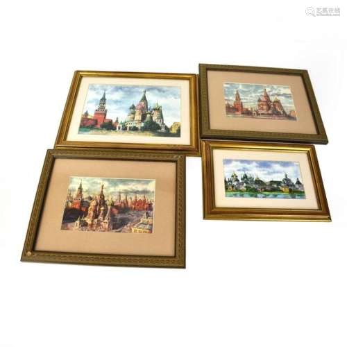 Four Vintage Russian Red Square Cathedral Prints
