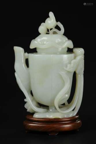 CHINESE WHITE JADE LOTUS FORM TEAPOT, QING DYNASTY