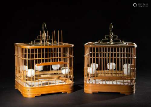 CHINESE BAMBOO BIRD CAGES, PAIR