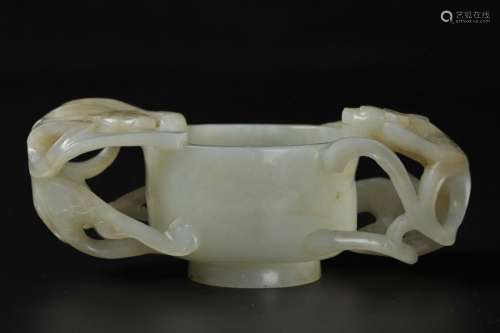 CHINESE WHITE JADE DRAGON CUP, MING DYNASTY