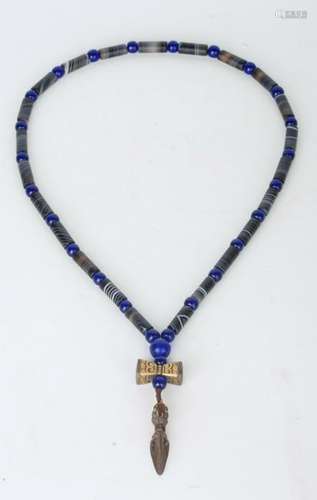 CHINESE BEADS NECKLACE WITH BRONZE VAJRA AND SEAL