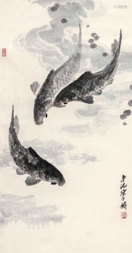 陈永锵 三鱼图 镜框 纸本