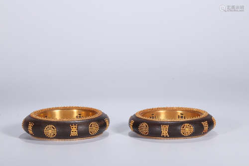 CHENXIANG WOOD WITH GILT SILVER BANGLE IN PAIR
