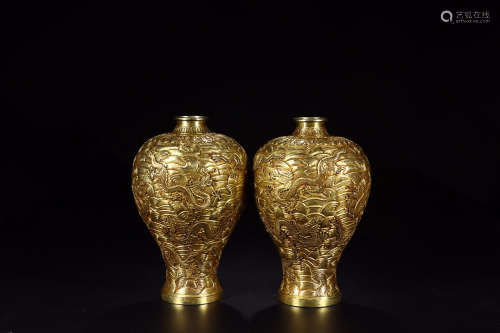 GILT BRONZE SEA WATER PATTERN MEIPING IN PAIR