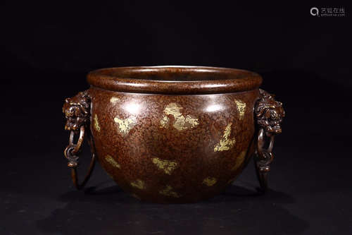 BRONZE WITH GOLD SPRINKLE LION-EAR CENSER